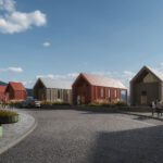 Wooden houses on the fjord in the senter of the small town Hemnesberget