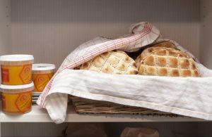 The local bread, “kamkake” for sale at a café.