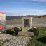 Information boards on top of Korgfjellet in memory of Blodveien. Okstindan in the background.