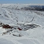 Lots of skiing tracks around Korgfjellet Fjellstue seen from above here during winter.
