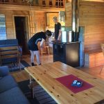 Wooden interior at the Gressvasshytta cabin.