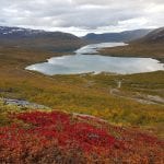 Colourful autumn landscape surrounding the big Kjennsvatnet lake.