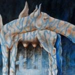 An artistic blue-toned painting made by artist Yvonne.
