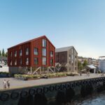 Wooden hotel in the harbour at the small town of Hemnesberget